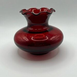 Vintage Anchor Hocking Royal Ruby‎ Ruffle Glass Vase 3.5” Tall